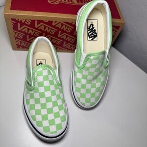 NWT Vans Kids Green and White Checkerboard Slip-On Sneakers